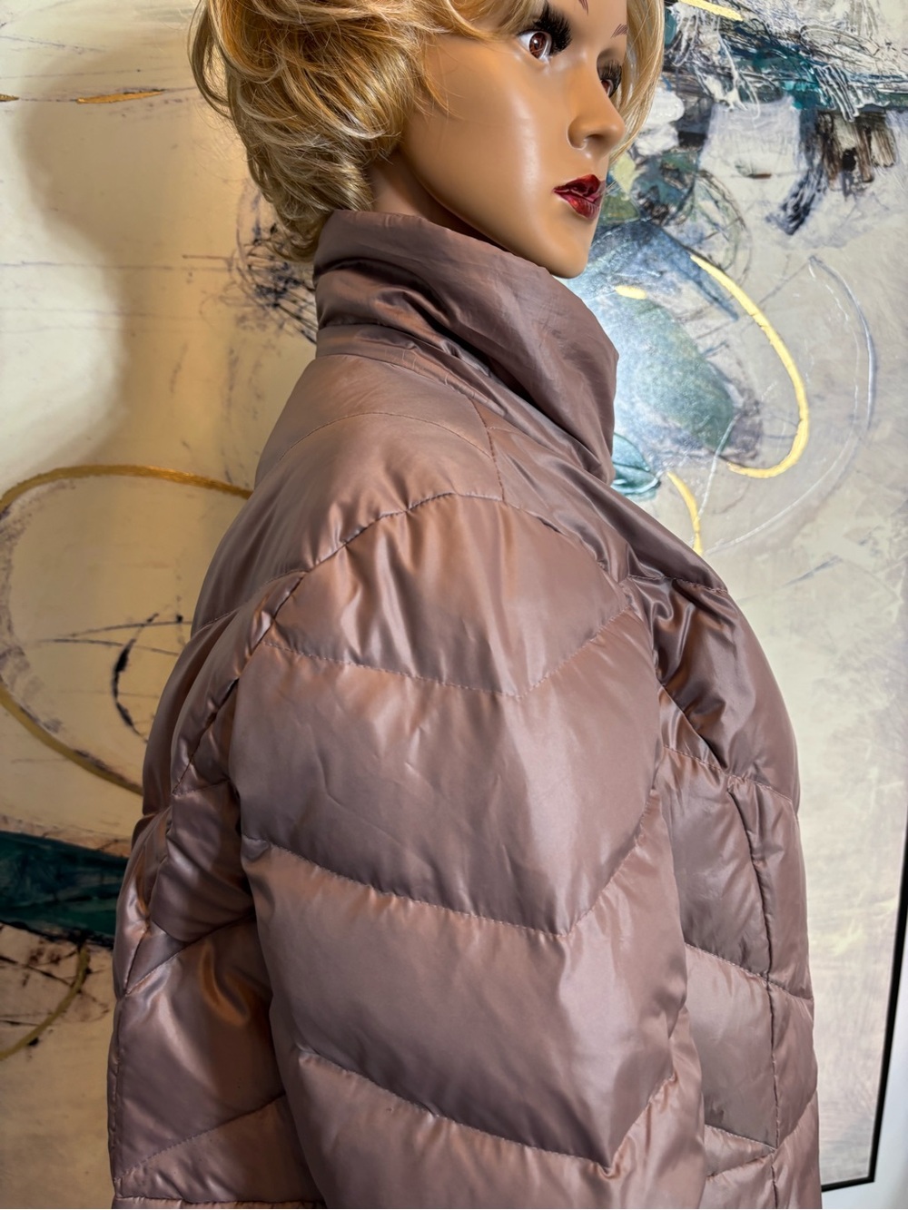 Long Quilted Puffer Coat in Light Taupe - Womens - Picture 6 of 15